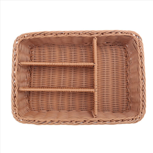 Kitchen Cutlery Storage Basket 4 Compartments Rattan Storage Tray 2