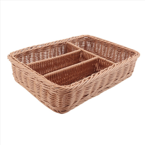 Kitchen Cutlery Storage Basket 4 Compartments Rattan Storage Tray