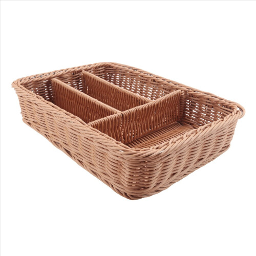 Kitchen Cutlery Storage Basket 4 Compartments Rattan Storage Tray 1