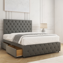 (Grey, 5FT King (with Mattress)) Mulberry Divan Bed with 2 Storage Drawers | Plush Velvet Upholstered Double Bed Base 26 Headboard & 12 Footboard with Mattress Option