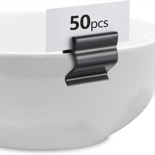 50 stk. sorte skilteklips til madbakke, etiketholder til plastikbuffet 1
