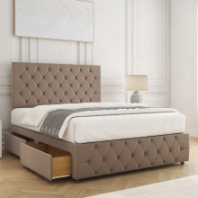 (Mink, 6FT Super King (No Mattress)) Mulberry Divan Bed with 2 Storage Drawers | Plush Velvet Upholstered Double Bed Base 26 Headboard & 12 Footboard with Mattress Option