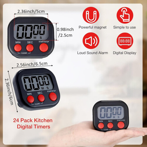 24 Pcs Digital Kitchen Timer Magnetic Back Timer Bulk Large Screen 1