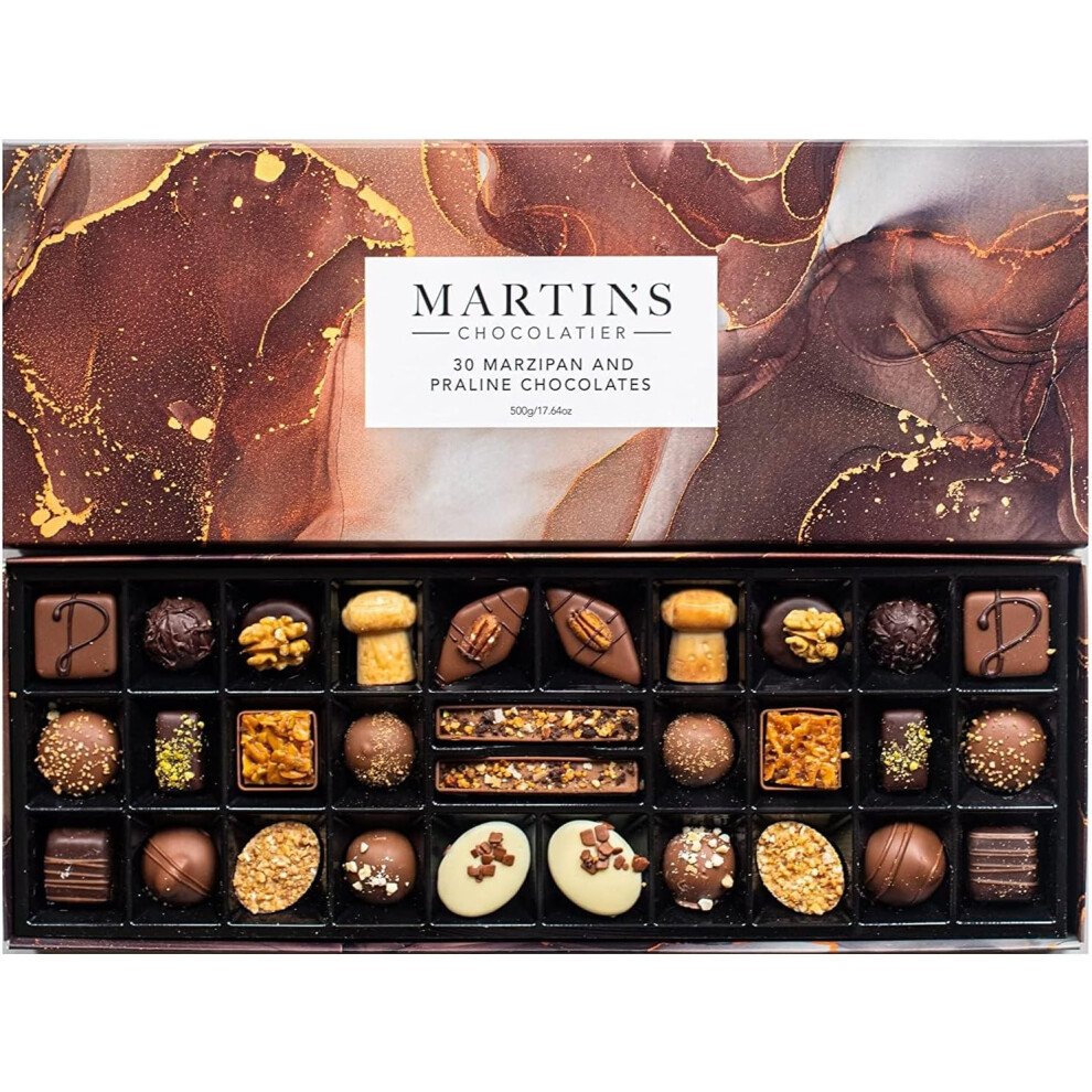 Martin’s Chocolatier Store Martins Chocolatier Marzipan & Praline Collection Luxury Handmade Chocolate Gift Box 30 Chocolates 15 Assorted Flavours Ideal Present For Birthday White/Dark
