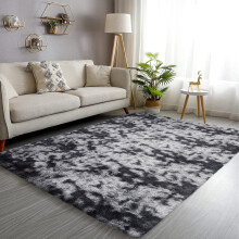 (120x170 cm (4x5.6 ft) Small Area Rug, Marble Black & Grey) Shaggy Rugs Marble Pattern-Non Slip Thick Pile Fluffy Area Rugs for Bedroom & Living room