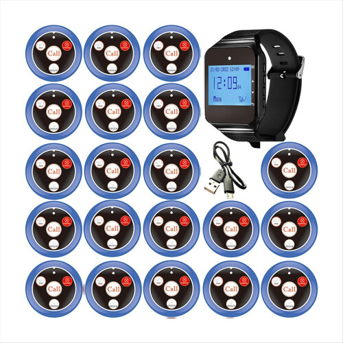 Wireless Restaurant Pager Calling System with Watch Call Button Blue