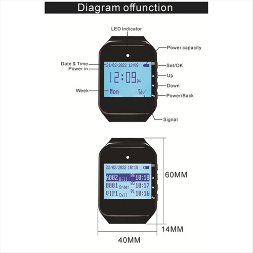 Wireless Restaurant Pager Calling System with Watch Call Button Black 2