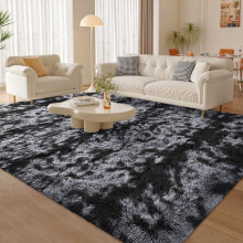 (200x290 cm (6.5x9.5 ft) Living Room Rug, Marble Black & Grey) Shaggy Rugs Marble Pattern-Non Slip Thick Pile Fluffy Area Rugs for Bedroom & Living room