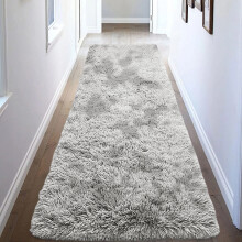 (80x300 cm (2.6x9.8 ft) Large Runner Rug, Marble Silver) Shaggy Rugs Marble Pattern-Non Slip Thick Pile Fluffy Area Rugs for Bedroom & Living room