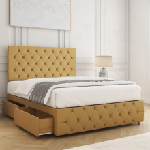 (Mustard, 6FT Super King (with Mattress)) Mulberry Divan Bed with 2 Storage Drawers | Plush Velvet Upholstered Double Bed Base 26 Headboard & 12 Footboard with Mattress Option