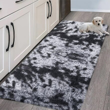 (80x300 cm (2.6x9.8 ft) Large Runner Rug, Marble Black & Grey) Shaggy Rugs Marble Pattern-Non Slip Thick Pile Fluffy Area Rugs for Bedroom & Living room