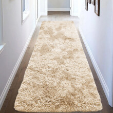 (80x300 cm (2.6x9.8 ft) Large Runner Rug, Marble Cream) Shaggy Rugs Marble Pattern-Non Slip Thick Pile Fluffy Area Rugs for Bedroom & Living room