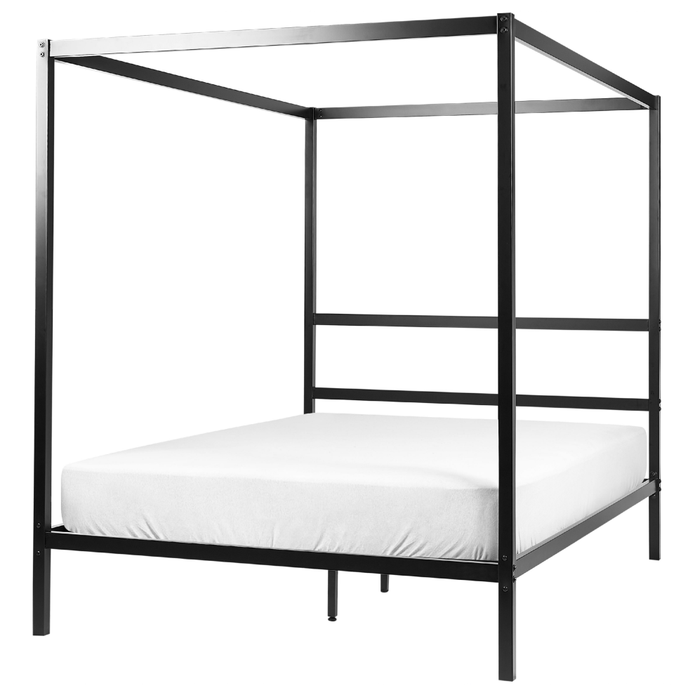Four Poster Bed Metal LESTARDS 140 x 200 cm (EU Double) Black