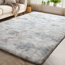 (120x170 cm (4x5.6 ft) Small Area Rug, Marble Silver) Shaggy Rugs Marble Pattern-Non Slip Thick Pile Fluffy Area Rugs for Bedroom & Living room