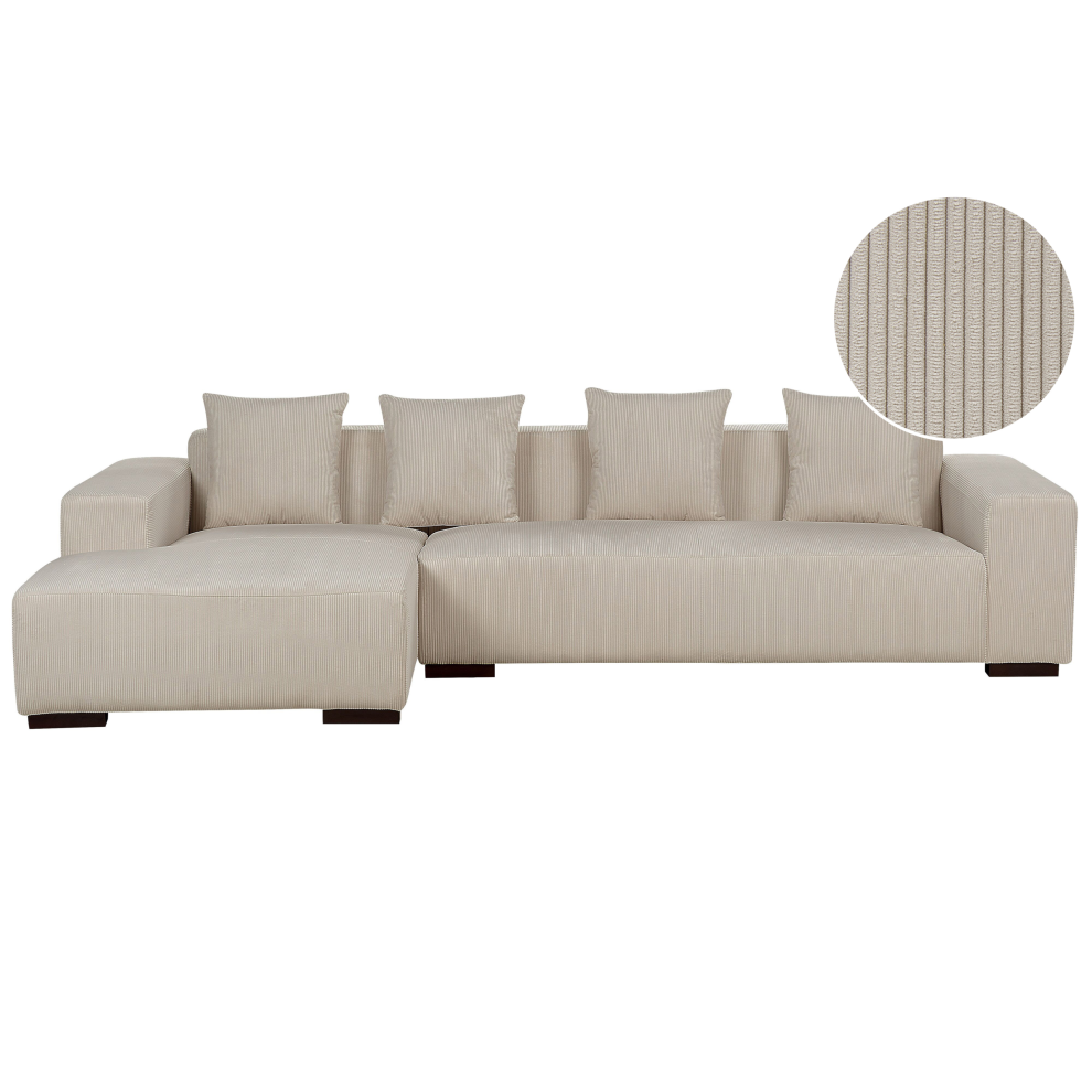 Corner Sofa 4 Seater LUNGO Corduroy Beige Right Hand