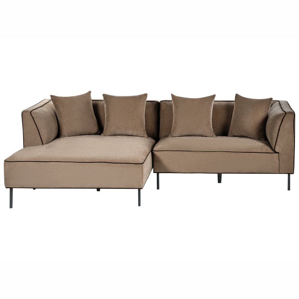 Corner Sofa 3 Seater SATER Chenille Light Brown Right Hand
