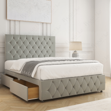 (Silver, 4FT Small Double (No Mattress)) Mulberry Divan Bed with 2 Storage Drawers | Plush Velvet Upholstered Double Bed Base 26 Headboard & 12 Footboard with Mattress Option