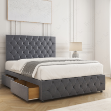 (Steel, 5FT King (No Mattress)) Mulberry Divan Bed with 2 Storage Drawers | Plush Velvet Upholstered Double Bed Base 26 Headboard & 12 Footboard with Mattress Option
