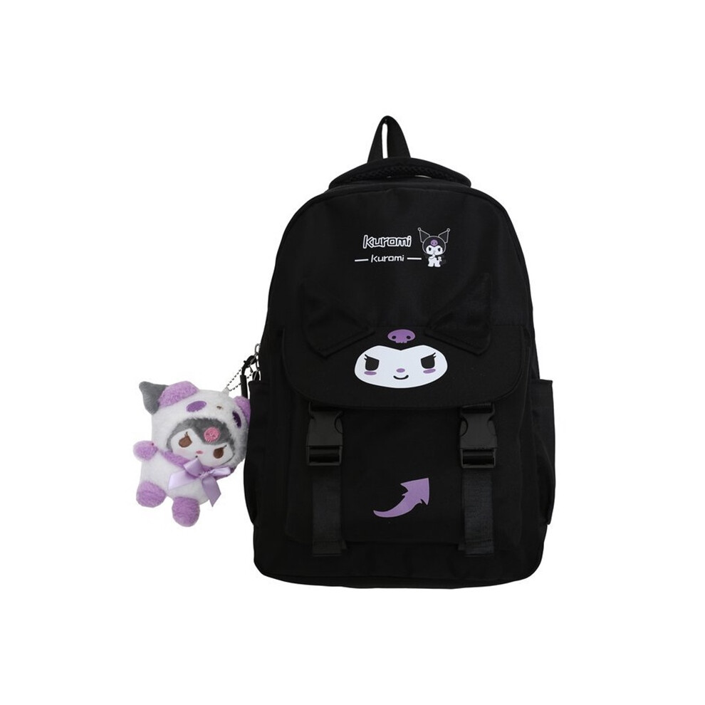 (Black) Sanrio Kuromi Cinnamoroll Large Capacity Backpack With Schoolbag Outdoor Pendant Black
