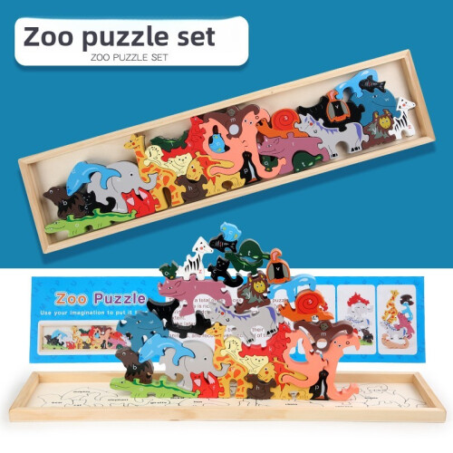 (Zoo) Children Wooden 3d Puzzle Board Featuring Zoo Animals Educational ...