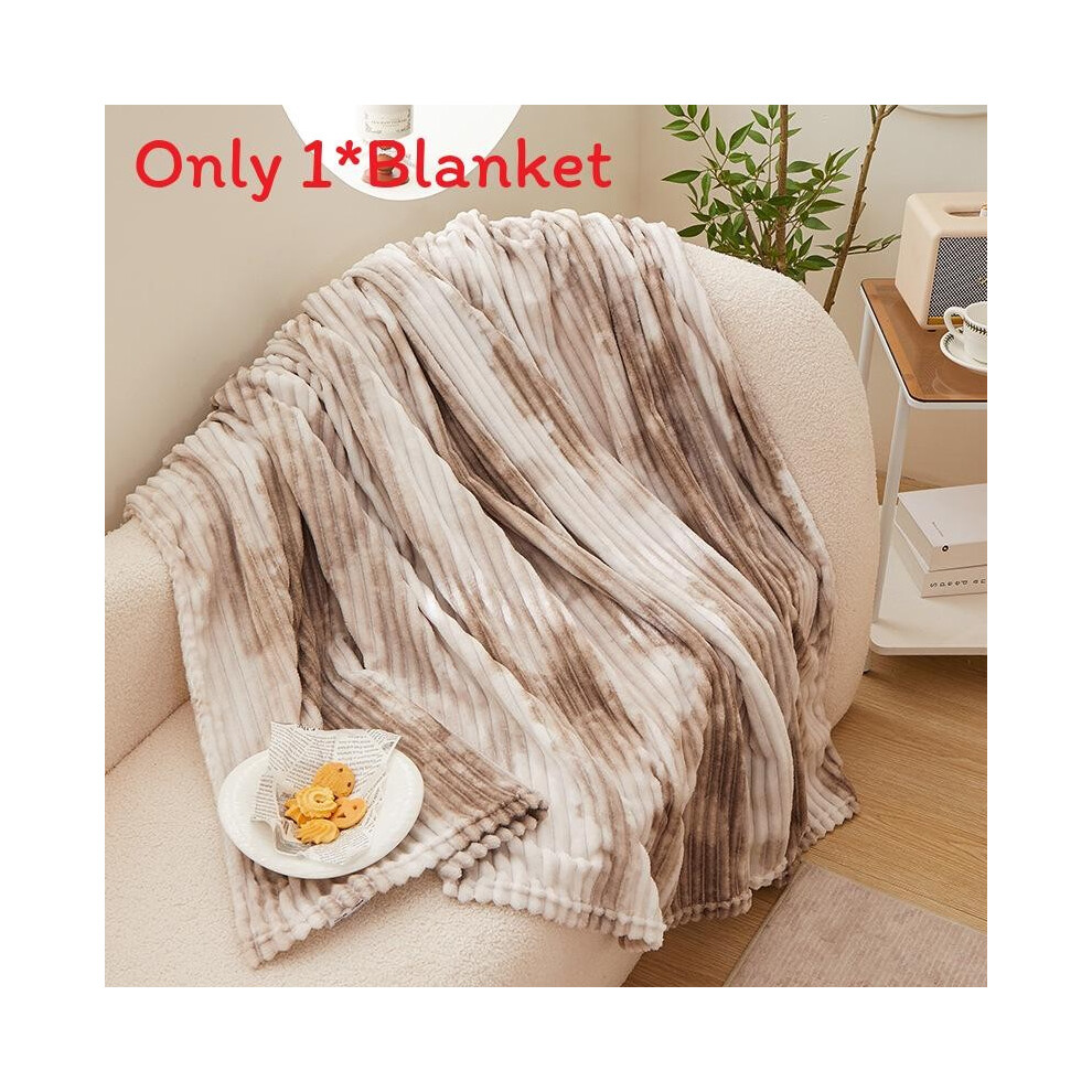 (Milk Tea, 200x230cm) Tie Dyeing Flannel Blanket With Plush Material For Bedroom And Living Decor Room-image-OPC-PKFXZSF-NEW