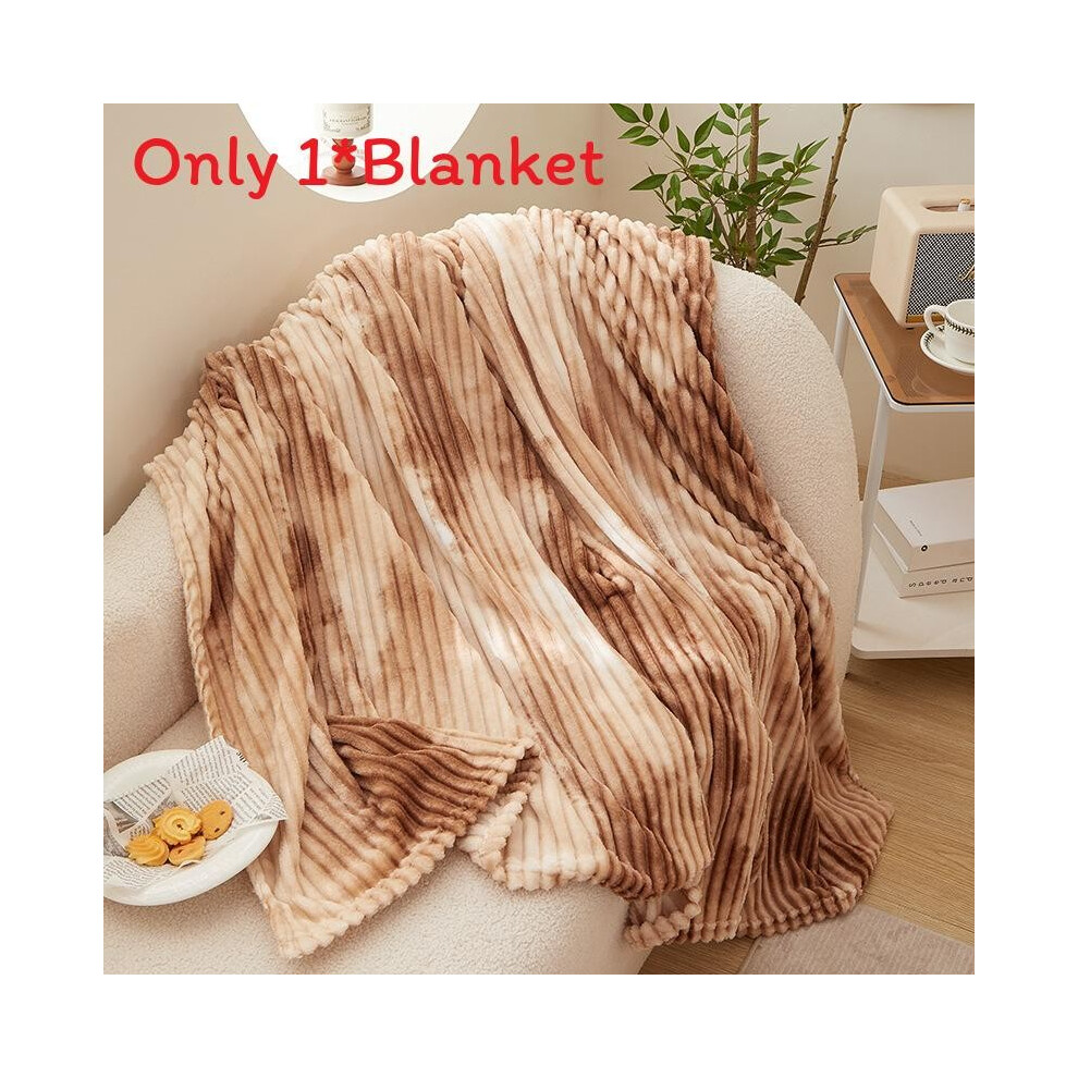(Caramel, 180x200cm) Dyeing Flannel Tie Blanket With Plush Material For Bedroom And Living Decor Room-image-OPC-PKFXZW6-NEW