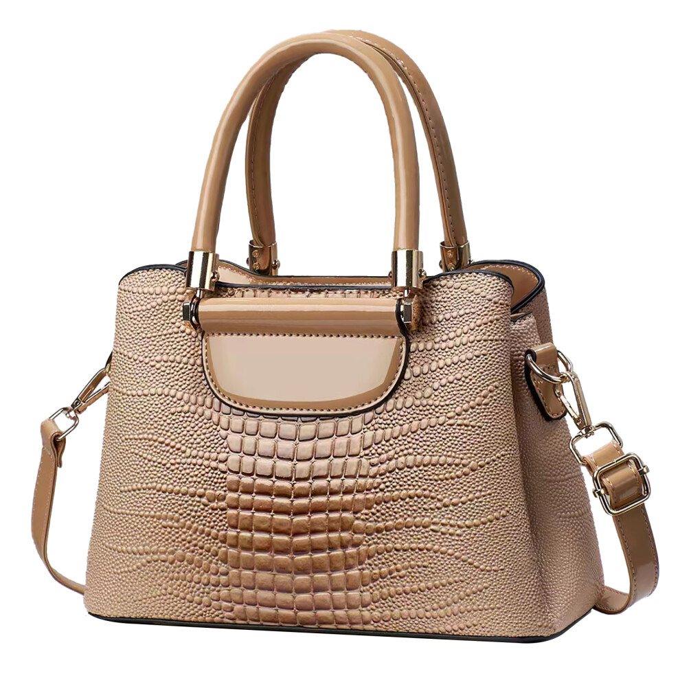 Large Capacity Women's PU Handbag - 26cm x 19cm x 12cm, Khaki-image-OPC-PKFYGHW-NEW