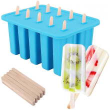 Ice Pop Maker, [Cavity of 10] Food Grade Silicone Frozen Ice Popsicle Makers with 100 Sticks, Kitchen Tools, Blue