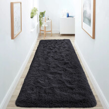 (Black Runner Rug) Shaggy Rug 80x300cm - Modern Long Hallway & Kitchen Carpet 10 Feet Long - Extra Soft Thick Pile Shaggy Rug