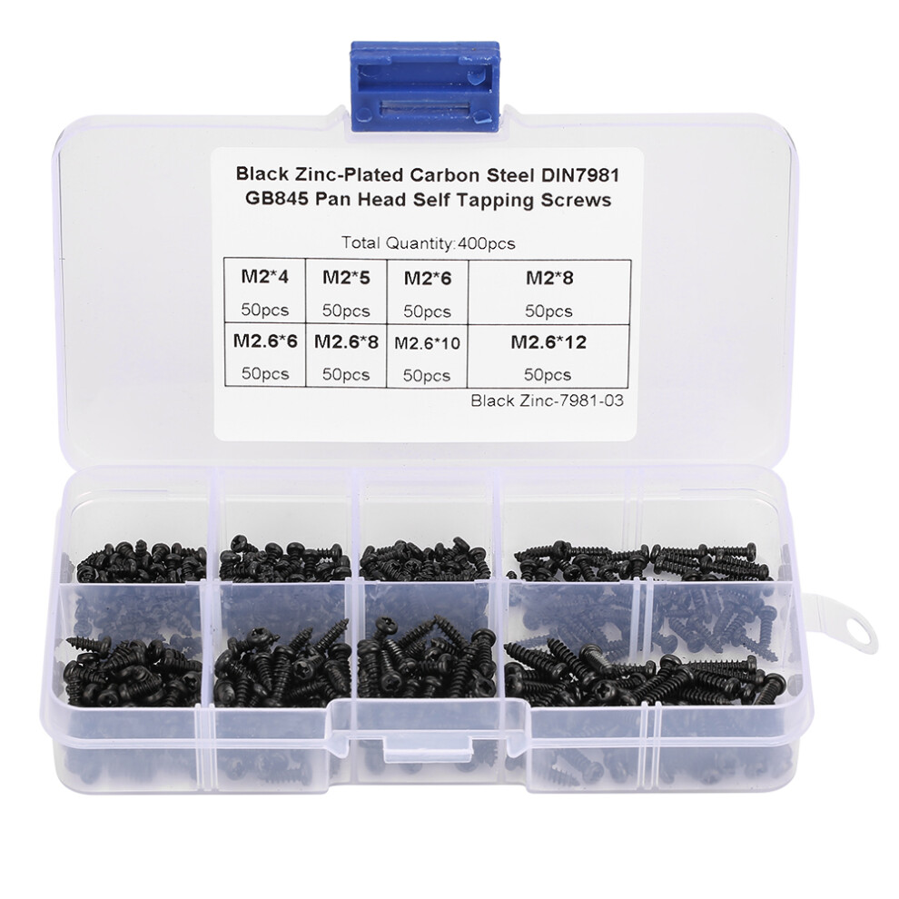 400Pcs M2/M2.6 Cross Pan Head Self Tapping Black