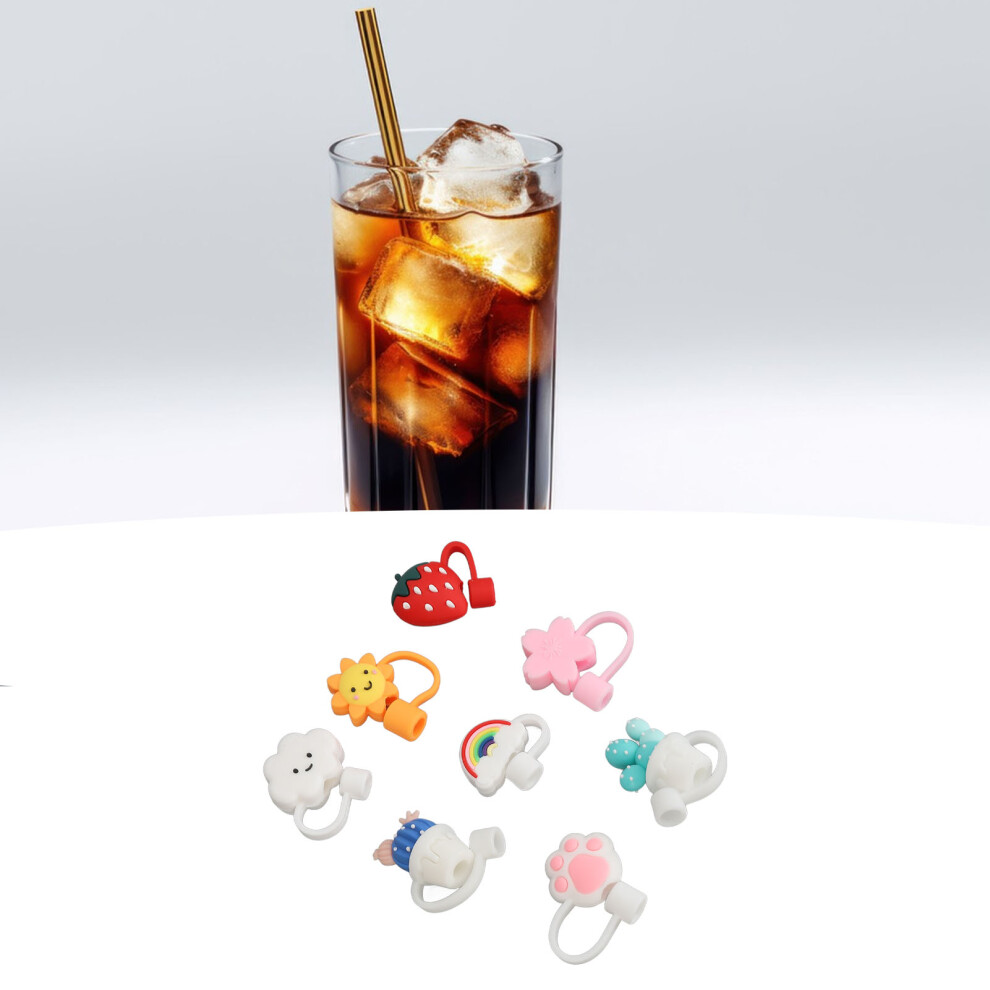 8pcs Silicone Cartoon Straw Covers Dustproof Reusable for Plastic Glass Steel Straws