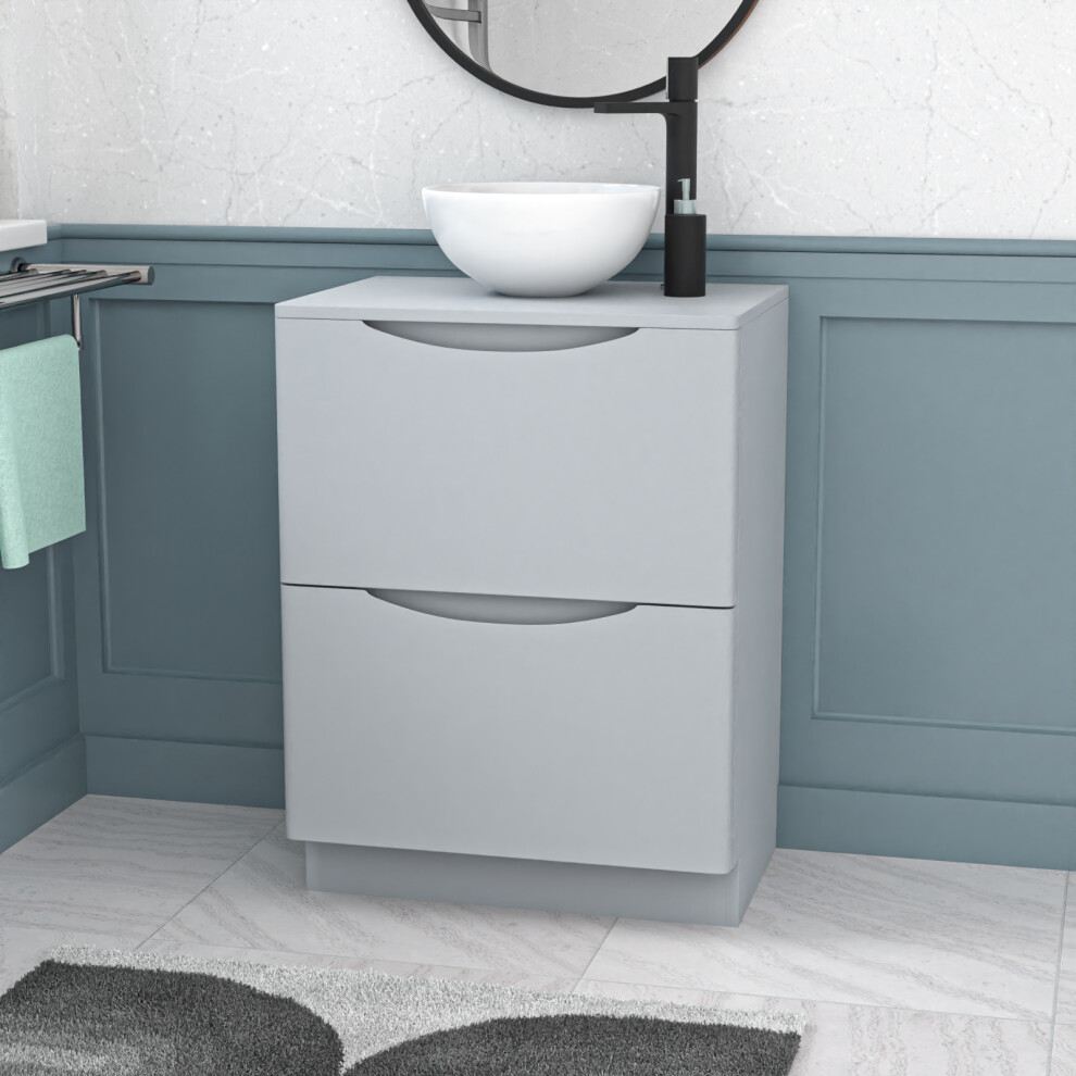Nes Home 600Mm Freestanding Matte Vanity Unit Round Bowl Basin Grey