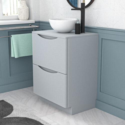 NES Home Nes Home 600mm Freestanding Matte Grey Vanity Unit Round Bowl Basin 2