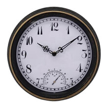 (Coffee) Outdoor Waterproof Wall Clock With Thermometer Vintage Round Garden Decor Clock 2025