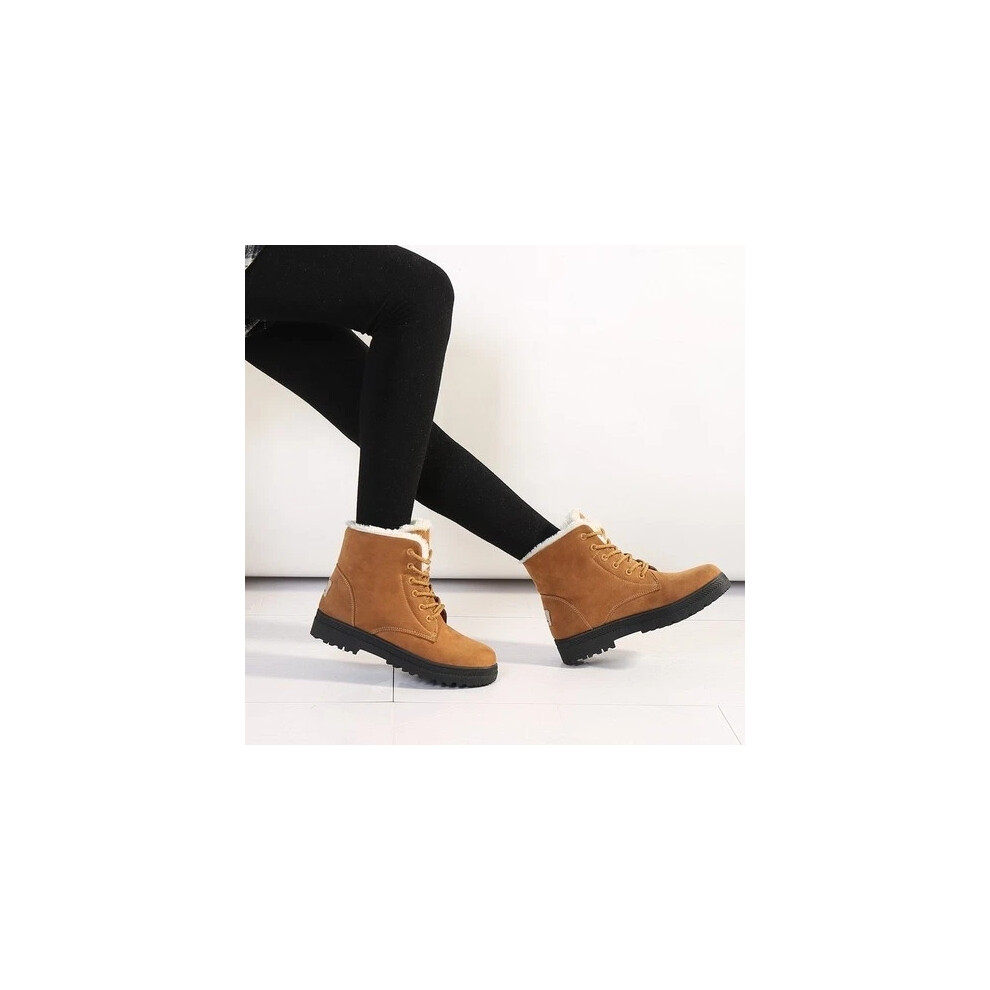 (Khaki, UK6=EU39) Womens Waterproof Fur Lined Snow Ankle Boots Ladies Winter Warm Flat Shoes UK
