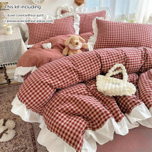 (red grid, US-Full-80"x90") Pink Gingham Pattern Bedding Set, 3 Counts/set Including 1 Count Duvet Cover & 2 Counts Pillowcase without Filler, Soft Comfortable Bedding