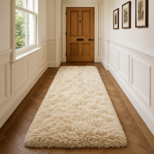 (Beige Runner Rug) Shaggy Rug 80x300cm - Modern Long Hallway & Kitchen Carpet 10 Feet Long - Extra Soft Thick Pile Shaggy Rug