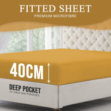 (Gold Fitted Sheet, Double (135 x 190 cm)) 40CM Extra Deep Plain Microfiber Extra DEEP Fitted Sheet with or without Pillowcase Single Double King and Super King Size Bed Sheets - Mach
