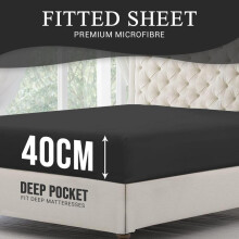 (Charcoal Fitted Sheet, Double (135 x 190 cm)) 40CM Extra Deep Plain Microfiber Extra DEEP Fitted Sheet with or without Pillowcase Single Double King and Super King Size Bed Sheets - Mach