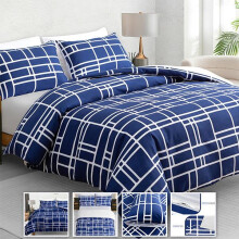 (Blue & White Bricks, King Size (220 x 230 cm)) Bricks Grey Duvet Quilt Cover Set with Pillow Cases - Premium Microfiber Reversible Bedding Sets - Single Double King & Super King Sizes Ava