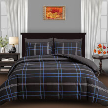 (Black, Blue & White, Double (200 x 200 cm)) Bricks Grey Duvet Quilt Cover Set with Pillow Cases - Premium Microfiber Reversible Bedding Sets - Single Double King & Super King Sizes Ava
