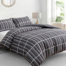 (Charcoal & White Alston, Double (200 x 200 cm)) Bricks Grey Duvet Quilt Cover Set with Pillow Cases - Premium Microfiber Reversible Bedding Sets - Single Double King & Super King Sizes Ava