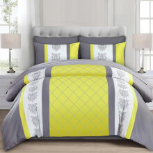 (Grey, Yellow & White, Double (200 x 200 cm)) Bricks Grey Duvet Quilt Cover Set with Pillow Cases - Premium Microfiber Reversible Bedding Sets - Single Double King & Super King Sizes Ava