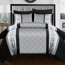 (Grey, Black & White, Double (200 x 200 cm)) Bricks Grey Duvet Quilt Cover Set with Pillow Cases - Premium Microfiber Reversible Bedding Sets - Single Double King & Super King Sizes Ava