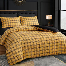 (Honey Yellow & Black, Double (200 x 200 cm)) Bricks Grey Duvet Quilt Cover Set with Pillow Cases - Premium Microfiber Reversible Bedding Sets - Single Double King & Super King Sizes Ava
