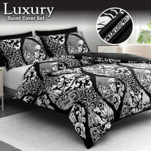 (Black & White Waves, Double (200 x 200 cm)) Microfiber Duvet Quilt Cover with Pillow Cases Bedding Sets Single Double King Size Super King Luxury Duvet Covers Quilt Cover Set