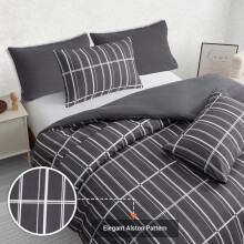 (Charcoal & White Alston, Double (200 x 200 cm)) Microfiber Duvet Quilt Cover with Pillow Cases Bedding Sets Single Double King Size Super King Luxury Duvet Covers Quilt Cover Set