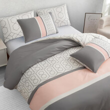 (Grey, White & Pink, Double (200 x 200 cm)) Microfiber Duvet Quilt Cover with Pillow Cases Bedding Sets Single Double King Size Super King Luxury Duvet Covers Quilt Cover Set