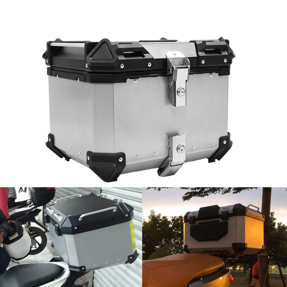 Silver Universal 45L Aluminum Motorcycle Top Case Tail Box 42X33x33cm