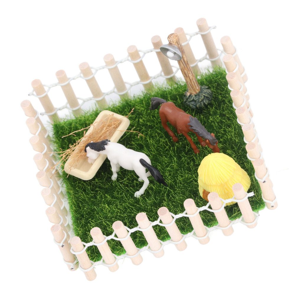 12 Scale Horse Stable Fence Model Dollhouse Miniature Toy, Wood & Plastic